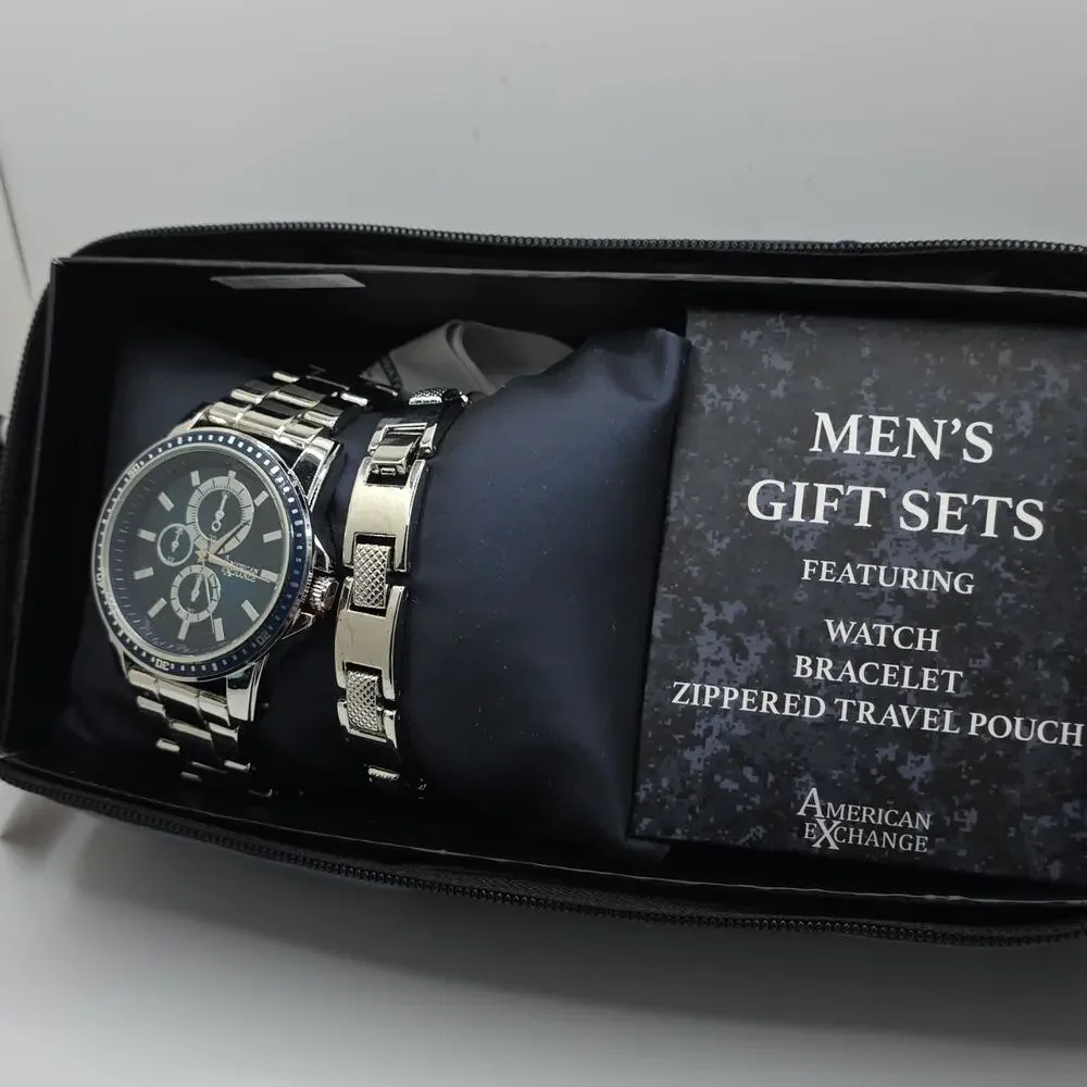 American Exchange Multi-Dial Silver Metal Analog Wristwatch Blue Dial Bracelet